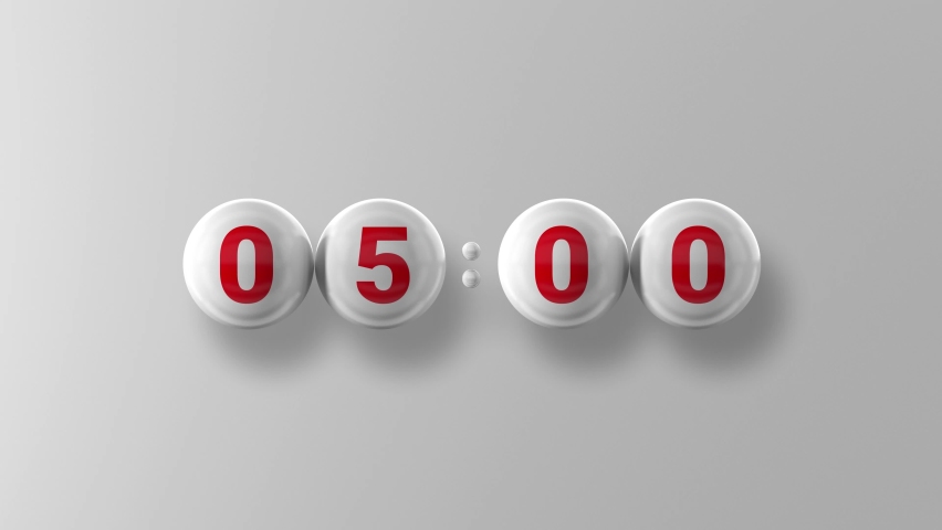 Countdown. Countdown 5 minutes. White glossy ball. White background. Red digits. 3D. 3D Rendering Royalty-Free Stock Footage #1075073459