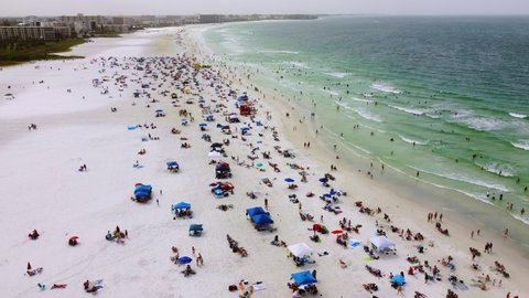 Aerial of Siesta Key public beach in Sarasota Florida