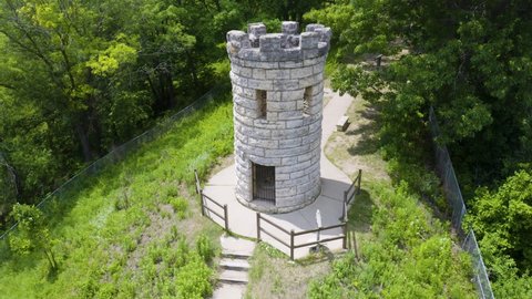 Close Up Aerial Shot of Julien Dubuque Historical Monument