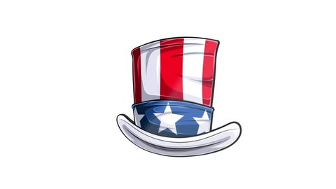 Uncle Sam Hat with American Flag Pattern. Independence Day, Veterans Day, 4th of July and Memorial Day Concept. HD Video Motion Graphic Animation.