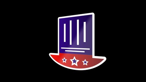 American Uncle Sam Hat and Stripes Badge, Independence Day, Veterans Day, 4th of July and Memorial Day Concept. HD Video Motion Graphic Animation.