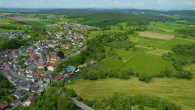 Aerial view of the village Marktzeuln in Germany, on a sunny day in spring.
