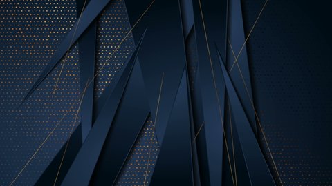 Dark blue and golden abstract tech geometric motion background. Luxury glitter dots corporate design. Seamless looping. Video animation Ultra HD 4K 3840x2160