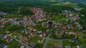 Aerial view around the village Betzenstein in Germany, Bavaria  on a sunny day in summer.