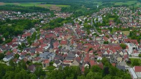 Aerial view around the city Rattelsdorf in Germany Bavaria, on a sunny day in spring.