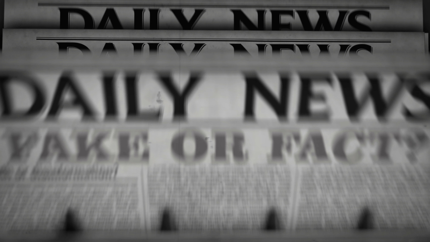 Fake on fact news, disinformation and information. Vintage newspaper printing abstract concept. Retro 3d black and white animation. Royalty-Free Stock Footage #1075122569