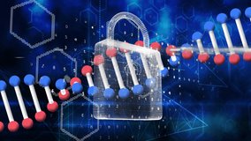 Animation of dna strand with online security padlock and network of connections. global digital interface, technology and networking concept digitally generated video. - Powered by Shutterstock - Get 15% off with code: PIKWIZARD15
