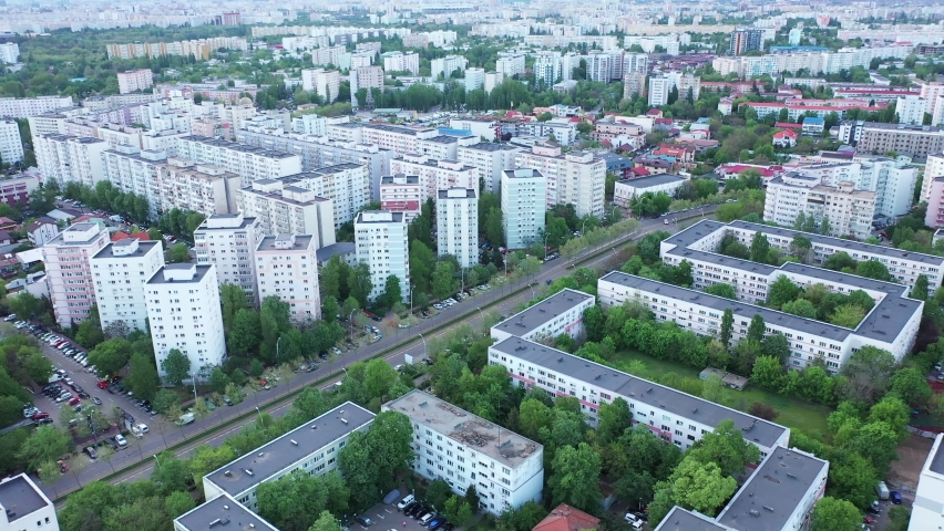 Aerial view of Bucharest, Romania, during the lockdown. Includes the 1 Decembrie and Theodor Pallady avenues.