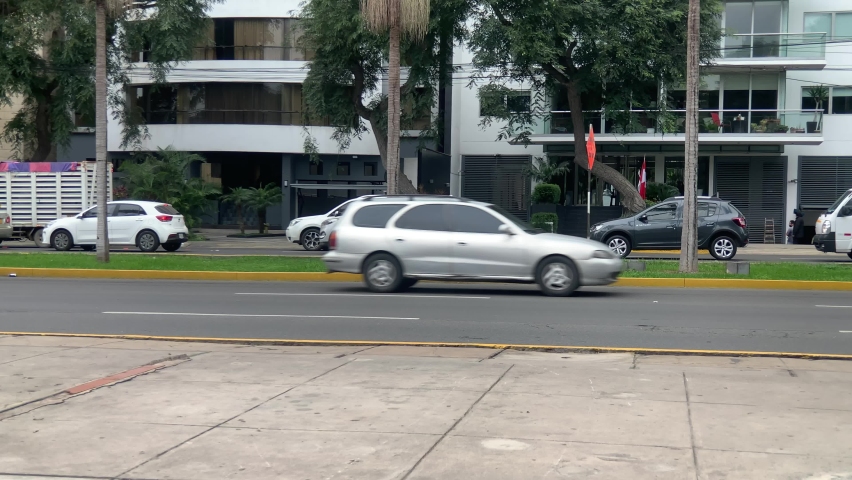 Transport at the avenue Javier Prado.The Javier Prado Avenue is one of the main avenues of Lima, capital of Peru. Transport in the city of Lima Peru. 