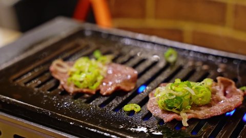 Korean style barbecue. Ox tongue.  Japanese YAKINIKU.