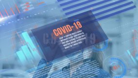 Animation of covid 19 data processing over world map and woman in face mask. global covid 19 pandemic concept digitally generated video. - Powered by Shutterstock - Get 15% off with code: PIKWIZARD15