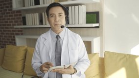 Man doctor video call support patient,  Doctor treatment concept.
