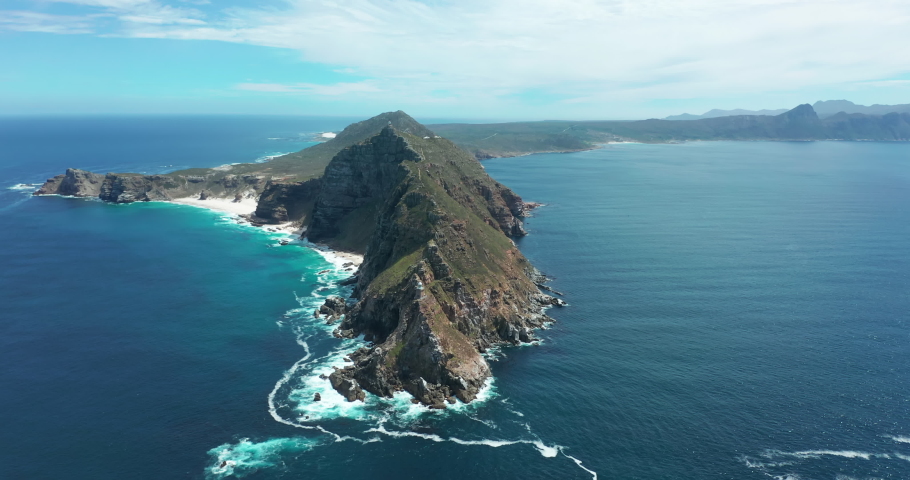 Aerial view the Cape Of Good Hope and Cape Point where Indian, South and Atlantic Oceans meet. | Shutterstock HD Video #1075156559