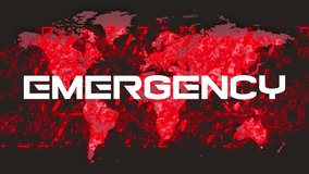 Animation of covid 19 emergency text and red frame over world map. global covid 19 pandemic concept digitally generated video.