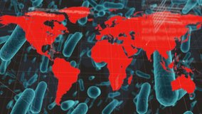 Animation of covid 19 cells over world map. global covid 19 pandemic concept digitally generated video. - Powered by Shutterstock - Get 15% off with code: PIKWIZARD15