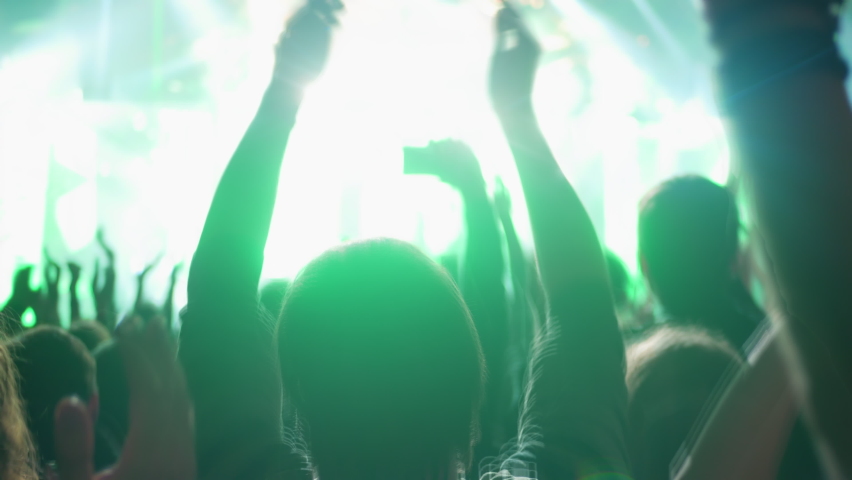 Concert party hand light stage bright lifestyle rock music Royalty-Free Stock Footage #1075164308