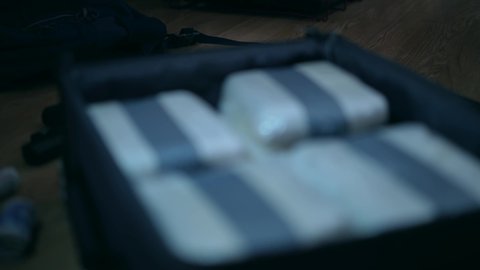 Cinematic Cocaine Bag Stash In Suitcase, Illegal Drugs 4K