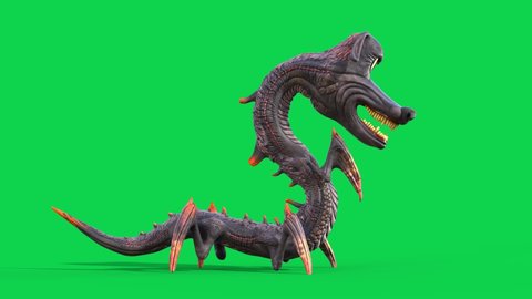 Cartoon Dragon Dog Green Screen Idle Monster Loop Side 3D Animation 4K