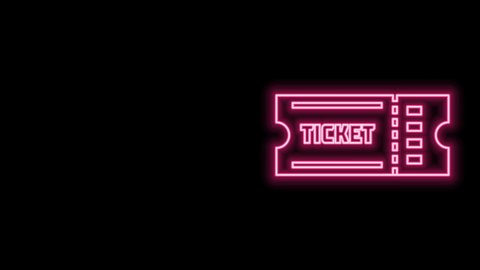 Glowing neon line Ticket icon isolated on black background. 4K Video motion graphic animation.