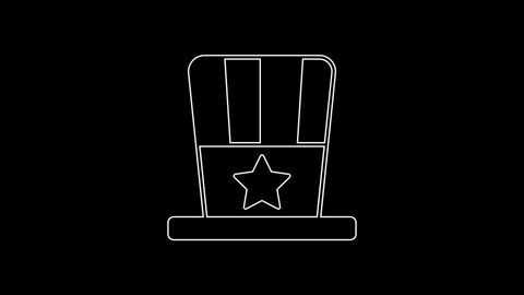 White line Patriotic American top hat icon isolated on black background. Uncle Sam hat. American hat independence day. 4K Video motion graphic animation.
