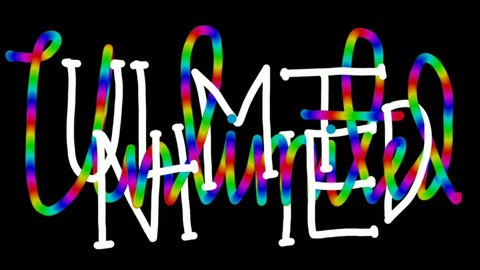 UNLIMITED loop animation. colorful footage mixed typography banner with brush CALLIGRAPHY and black background. Animation banner with rainbow color. Rainbow background 3d illustration 3d rendering
