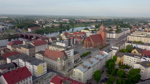 Gorzow Wielkopolski, Poland - June 1, 2021: Gorzow Wielkopolski aerial view with St. Mary's Cathedral.
