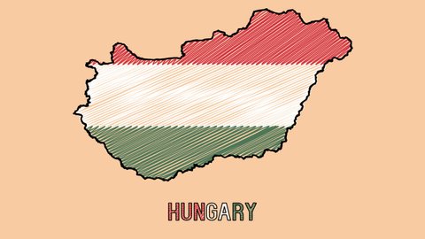 Hungary Hand Drawn Chalk Scribble Cartoon Animated Map With Flag Hungarian Map Outline Contour Isolated Transparent Background