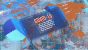 Animation of covid 19 data processing over world map and woman in face mask. global covid 19 pandemic concept digitally generated video. - Powered by Shutterstock - Get 15% off with code: PIKWIZARD15