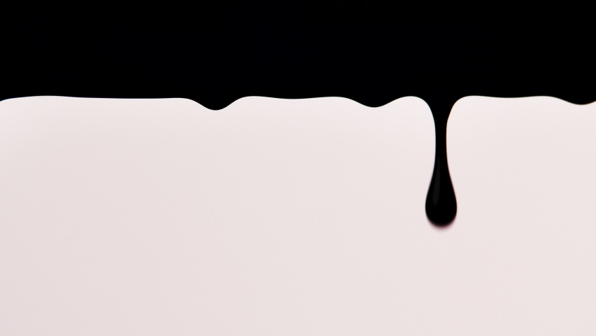 Black paint slowly drips down on white background. Dynamic animation of thick liquid dripping down. Drops ink. Spilling paint. Graphic wallpaper with spilled paint effect. Royalty-Free Stock Footage #1075211297