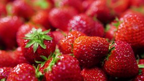 Harvest Of Ripe Red Strawberries, Close-up, Strawberry Rotation. Isolated Fresh Strawberries. Vegetarian Food. Abstract Strawberry Background. Berries, Fruits. - Powered by Shutterstock - Get 15% off with code: PIKWIZARD15