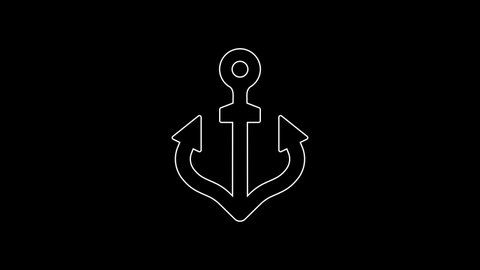 White line Anchor icon isolated on black background. 4K Video motion graphic animation.