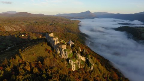 Aerial Shot Of Old Ruins On Mountain Against Sky At Una National Park During Autumn
