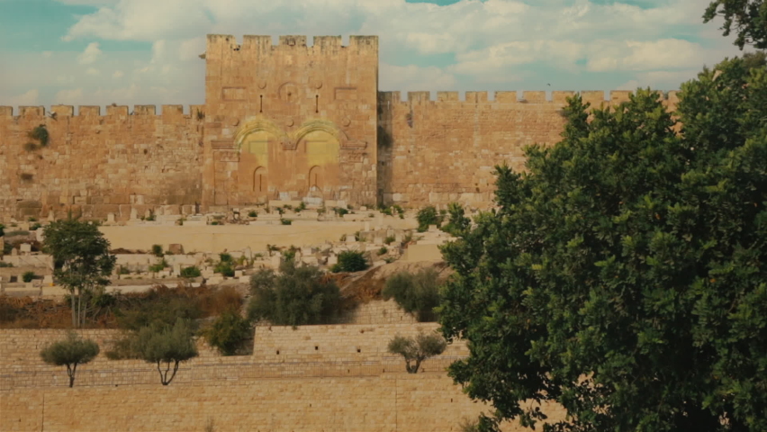 Golden gates from the holy city of Jerusalem at noon.