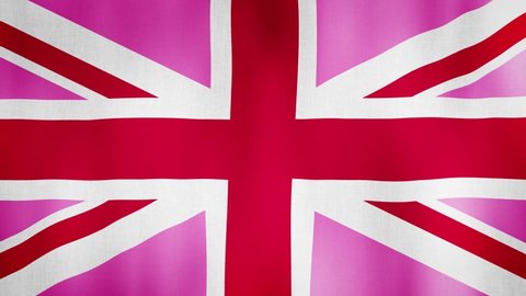 Pink Union Jack flag is waving. UK Pride flag background 3d animation. Great Britain LGBT sign seamless loop animation. LGBTQ+ Pride flag close up in high quality 4K resolution.