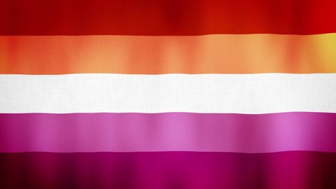 Lesbian flag is waving. Pride flag background 3d animation. LGBT sign seamless loop animation. LGBTQ+ Pride flag close up in high quality 4K resolution.