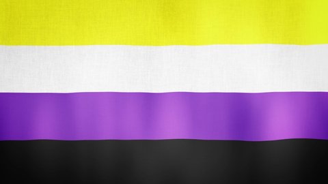 Nonbinary flag is waving. Pride flag background 3d animation. Non binary LGBT sign seamless loop animation. Enby LGBTQ+ Pride flag close up in high quality 4K resolution.