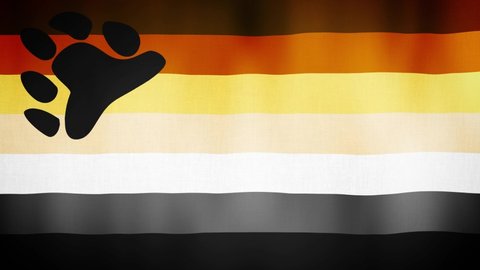 Bear Brotherhood flag is waving. 
Gay Pride flag background 3d animation. LGBT Bear sign seamless loop animation. LGBTQ+ Pride flag close up in high quality 4K resolution.