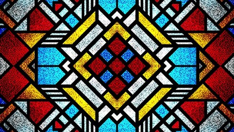 Stained glass. Seamless looping multicolor animation footage. Kaleidoscopic dynamic background. Psychedelic motion design. Dj loop. Optical illusions. Vj loops. Transformations. Template. Design. 4K	
