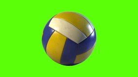 Side on view of a 3D Volleyball rolling from right to left. Standard volley ball in a continuous roll perfect for sports advertising. 4K clip at 60fps for smooth motion with a green screen.