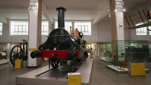 London , United Kingdom (UK) - 05 02 2021: Locomotive Columbine, 1845 on display at Science Museum, London