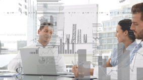 Animation of financial data processing over business meeting. global business, data processing, digital interface, technology and networking concept digitally generated video. - Powered by Shutterstock - Get 15% off with code: PIKWIZARD15