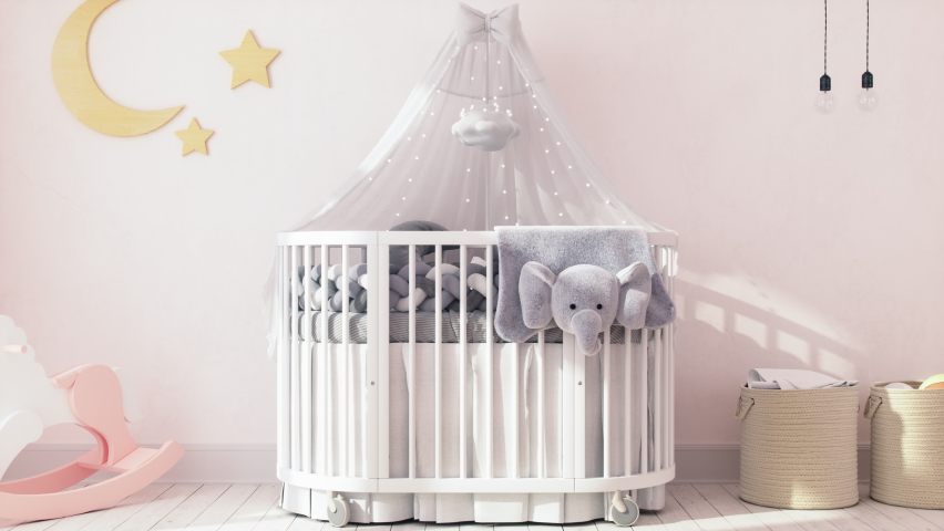 Stylish Scandinavian Baby Room Interior Royalty-Free Stock Footage #1075273841
