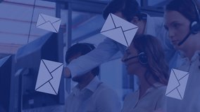 Animation of circuit board and mail envelope icons over business people using phone headsets. global data processing, technology, connections and digital interface concept digitally generated video. - Powered by Shutterstock - Get 15% off with code: PIKWIZARD15