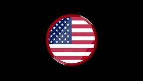USA American round flag video animation with alpha channel. Transparent Background
