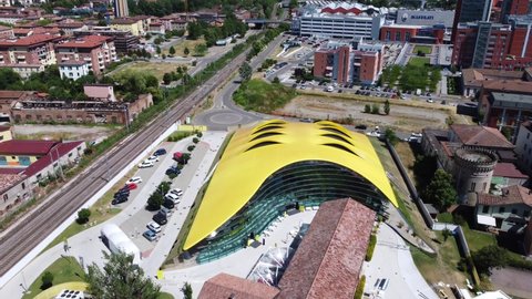 Modena, Italy - 06.20.2018: Aerial view of the Enzo Ferrari House Museum in Modena city