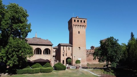 Formigine, Modena, Italy - 06.20.2018: Aerial view of the Formigine medieval castle in province of Modena