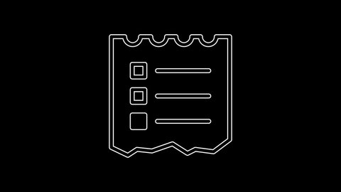 White line Shopping list icon isolated on black background. 4K Video motion graphic animation.