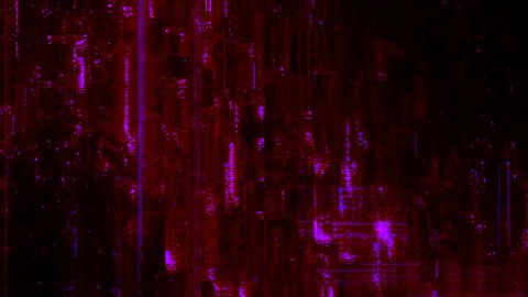 Dark purple digital glitch background with trippy abstract psychedelic code. Futuristic concept 3D animation loop backplate for video game and crypto mining cryptocurrency or bot trading template data