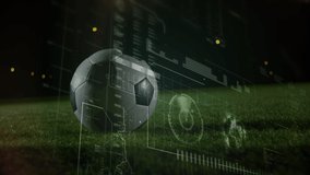 Animation of data processing over football player. global sports, digital interface, technology and connections concept digitally generated video.