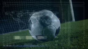 Animation of data processing over football player. global sports, digital interface, technology and connections concept digitally generated video.